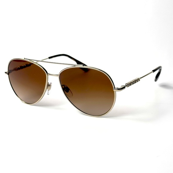 Burberry Gold and Brown Aviator Sunglasses - Picture 1 of 8